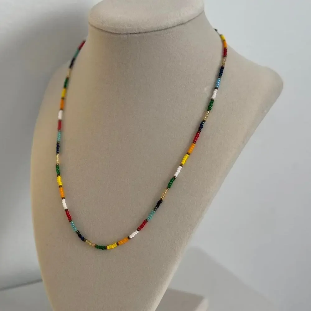 Multicoloured Beaded Necklace Boho Style Handmade Unique Artisan Jewelry Gift - Picture 3 of 5